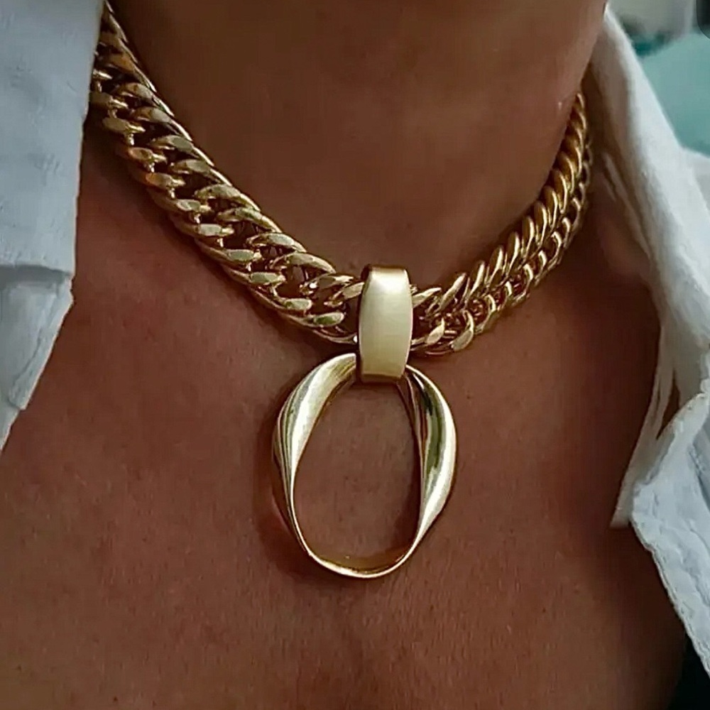 Gold Cuban Geometric Pendant Choker
